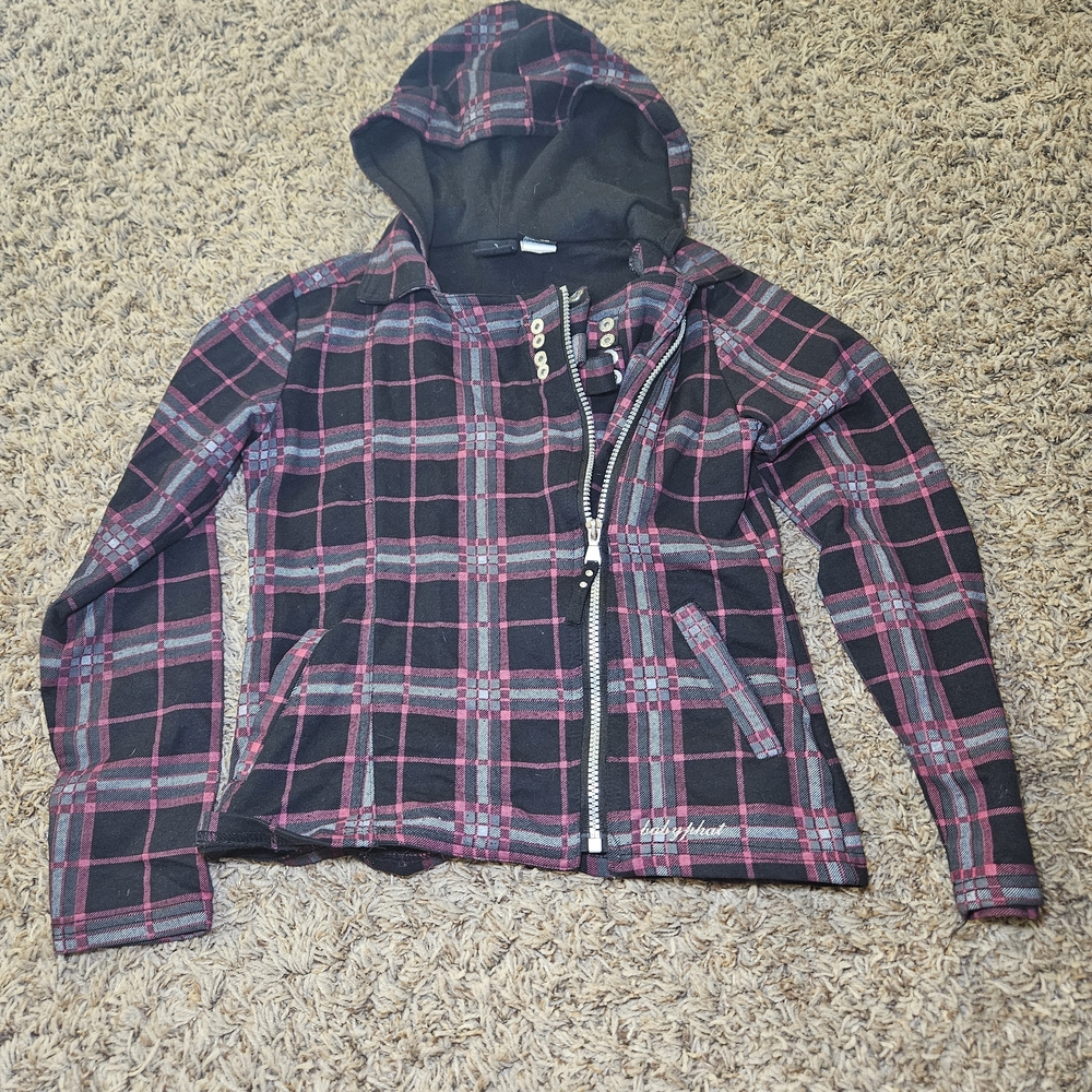 Baby Phat‎ Girls Zip Up Jacket Plaid Youth Size Medium Y2K Hip Hop Purple Black